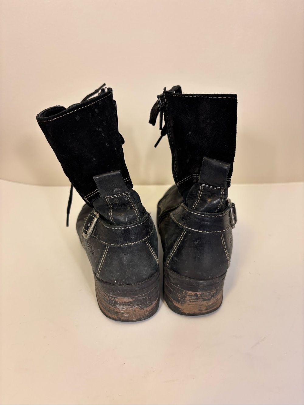 Taos Footwear Black Leather & Suede Lace-Up Buckle Combat Boots 38= 7-7.5 - Picture 7 of 8